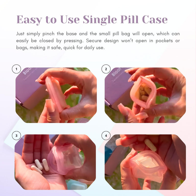 Silicone Pill Case, Portable Travel Medicine Organizer (Pink Blue Purple) | 3 pack compact pill box for vitamins, supplements & medication with waterproof, food-grade silicone design