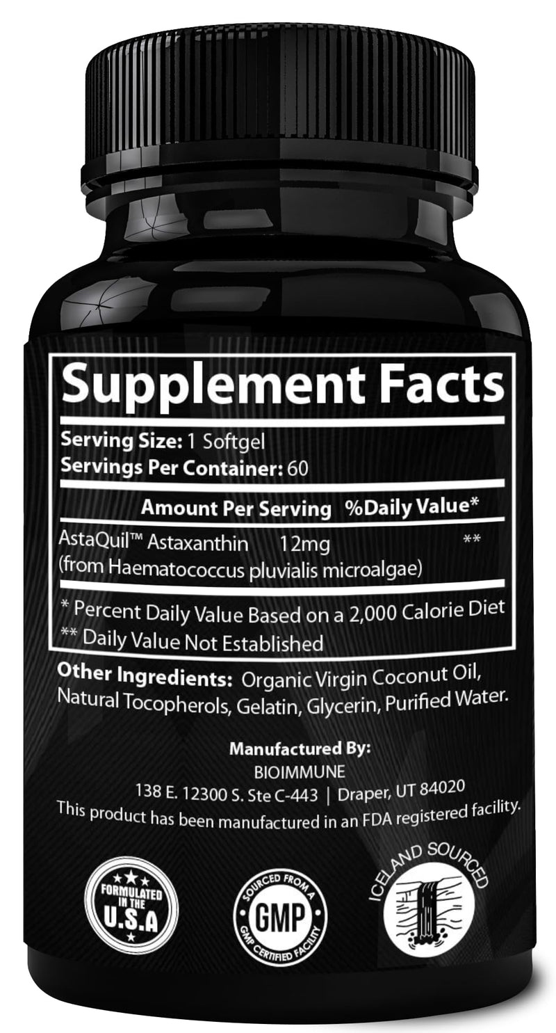 [Australia] - Triple Strength AstaQuil™ Astaxanthin 12mg Enhanced Absorption, 60 Softgels w/Organic Coconut Oil. Powerful Antioxidant for Eye, Joint & Heart Health. 1 