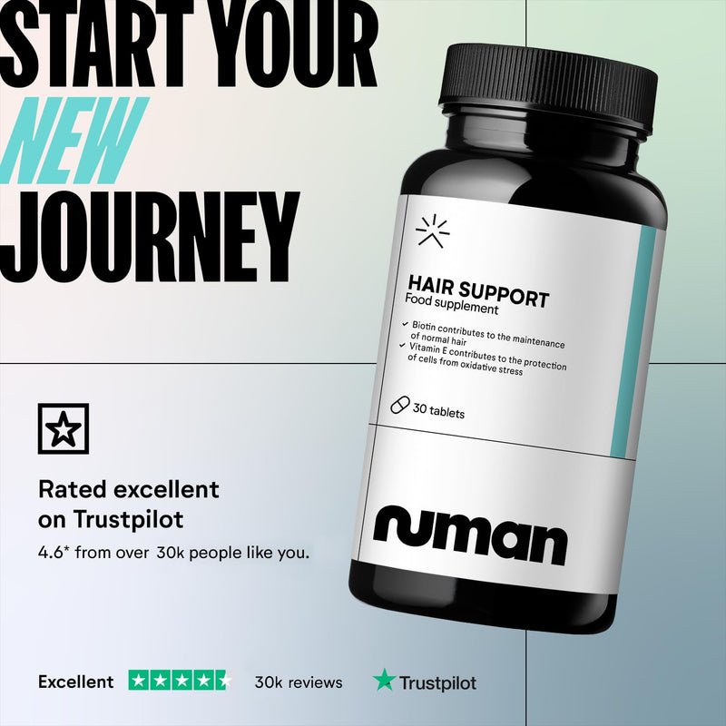 Numan Biotin Hair Support Supplement – Hair Maintenance Tablets with Biotin, Vitamins A, C, E, Selenium & Grape Seed Extract – Supports Hair, Skin & Nails – 30 Tablets – Made in the UK
