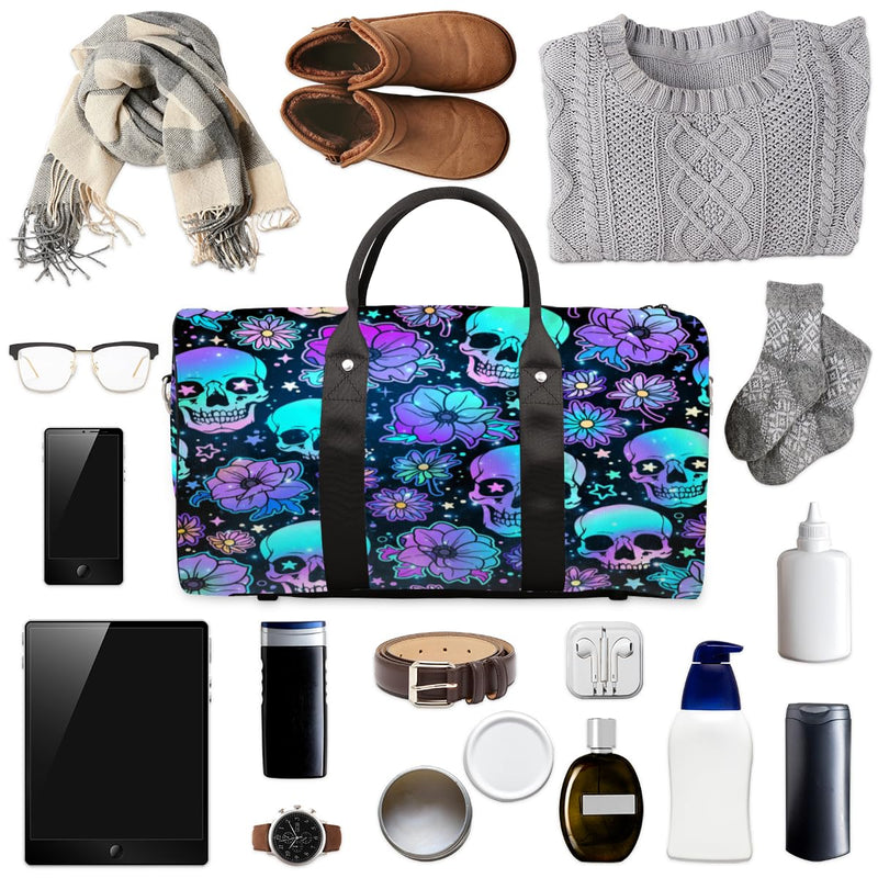 Travel Duffel Bag Skeleton Universe Flower Sport Tote Gym Bag Waterproof Foldable Carryon Weekend Overnight Training Handbag Sports Duffle Bags for Women Men Boys Girls B-Skeleton Universe Flower