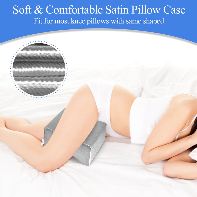 Knee Pillow Cover Replacement 10" x 8" x 6.3", Leg Pillowcase with Long Zipper, Washable Cover for Contour Knee Foam Support Pillow (Grey)