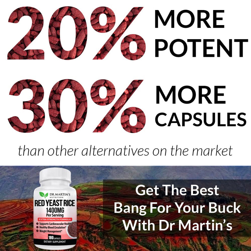[Australia] - Red Yeast Rice Extract 1400mg 180 Count | Maintain Healthy Cholesterol Levels | Digestion & Weight Management For Healthy Heart, Supports Cardiovascular & Blood Circulation,Overall Health & Well Being 