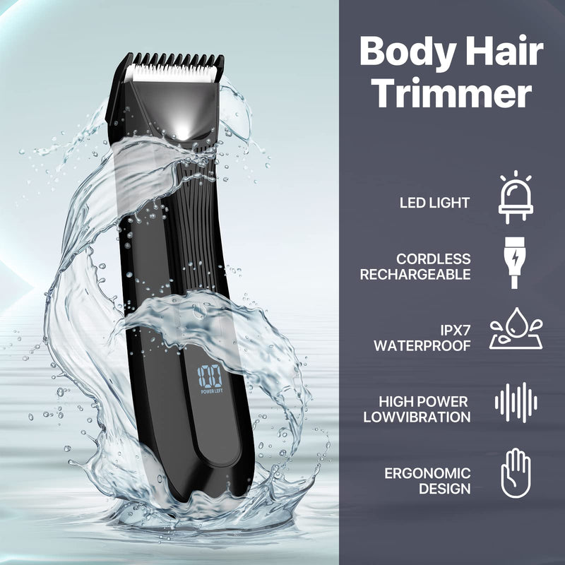 [Australia] - Cordless Ceramic Hair Trimmer for Men, Body Groomer with Adjustable Blade Bikini/Pubic Hair Trimmer for Men Women - Ideal for Home and Professional Use, Male Razor IPX7 Waterproof 