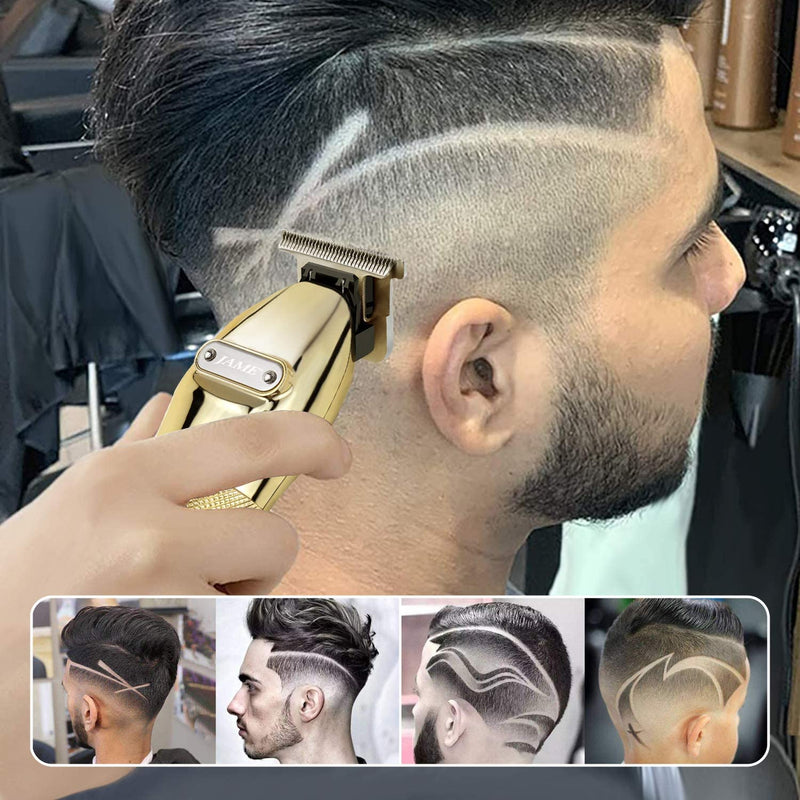 Professional Hair Trimmer Cordless Outlining Trimmer T Liners Clippers for Men Rechargeable LED Display Zero Gapped Trimmers for Barbers（Gold