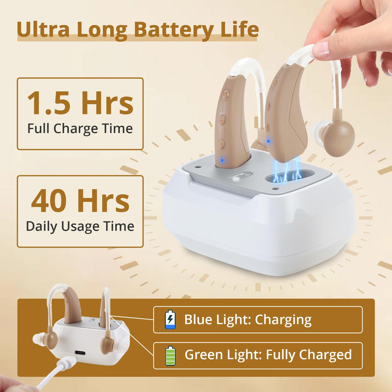 Digital Rechargeable Sound Device for Adults, Behind the Ear, with Noise Reduction, 4 Modes, Adjustable Volume, Beige Camel 2