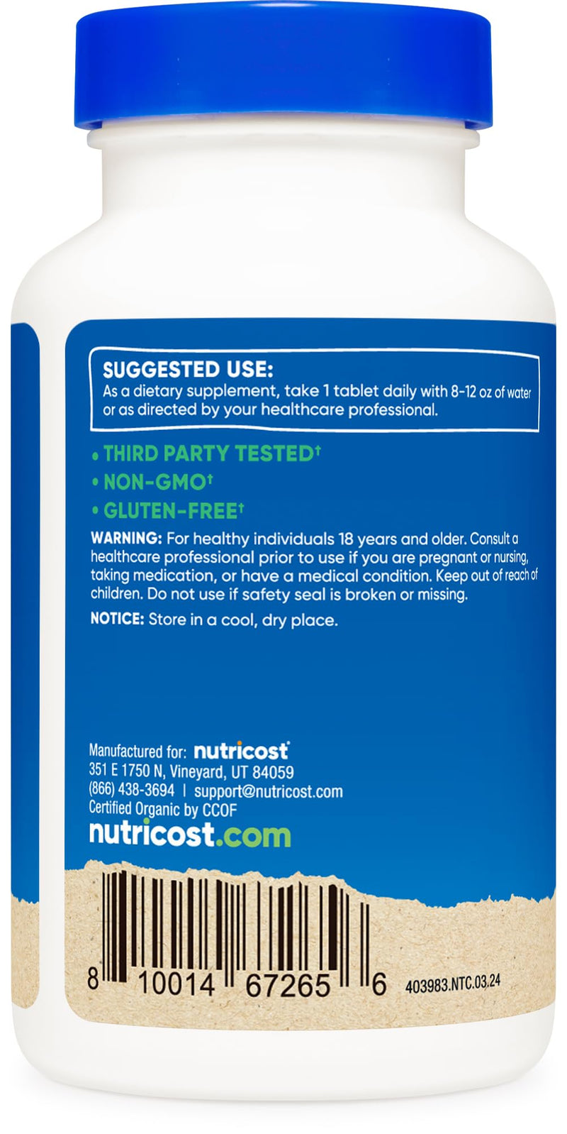 [Australia] - Nutricost Organic Chlorella 500mg, 240 Tablets - Gluten Free, Non-GMO 