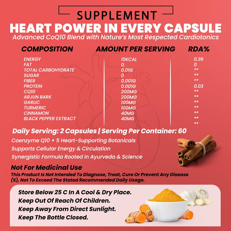 CoQ10 Supplement Capsules from Ubiquinone| Coenzyme Q10 200mg Capsules Potent Antioxidant Supplement Support Heart Health & Energy Production with Highest Bioavailability - 60 Count