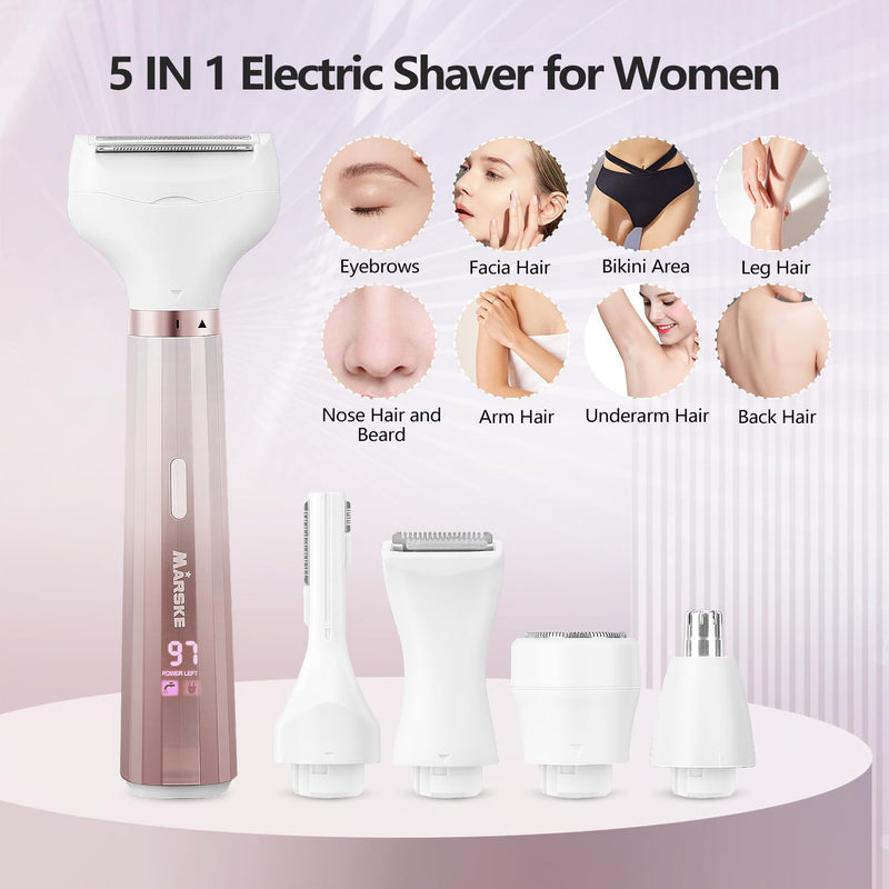 [Australia] - Electric Razors Shavers for Women, Bikini Trimmer 5 in 1 Lady Electric Shaver Razor Wet/Dry Face Razors for Face Nose Eyebrow Arms Armpit Legs Pubic Hair Area Painless Facial Hair Removal for Women Gold 
