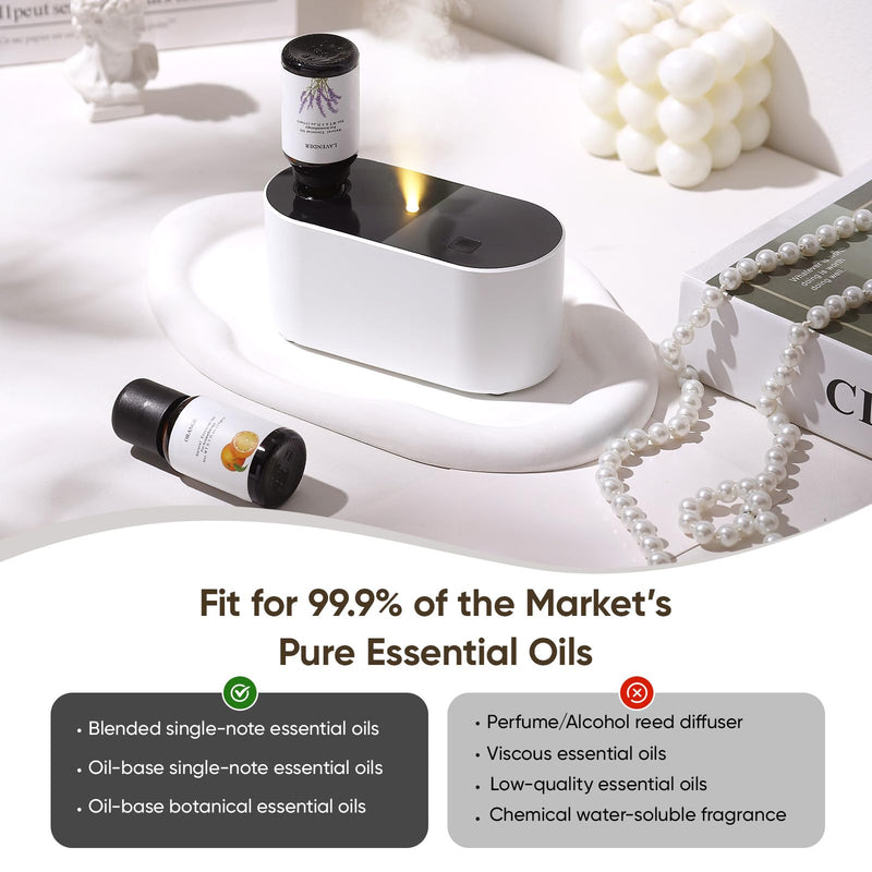 [Australia] - Waterless Diffuser for Essential Oil, Battery Operated Scent Air Aromatherapy Diffuser, Mini Aroma Diffusers with 3 Intermittent Mist Modes, Cycle Start, for 400 sq.ft Room Home Office Bedroom White 