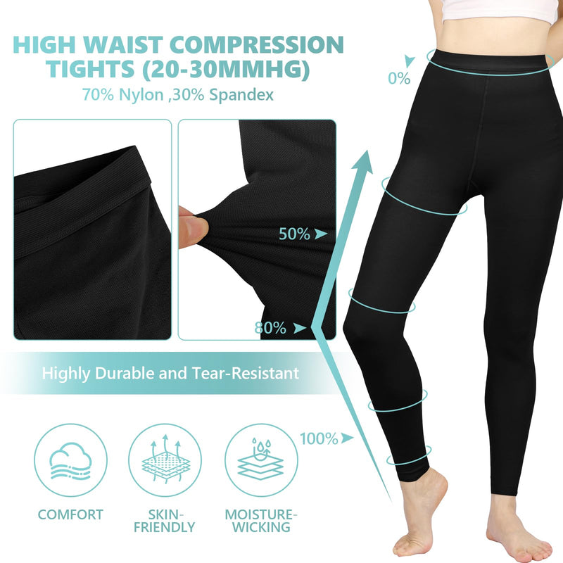 [Australia] - Compression Pantyhose for Women, 20-30 mmHg Footless Medical Compression Stockings, Waist High Opaque Graduated Support Compression Hose Tights for Edema, Varicose Veins, Swelling X-Large Black 
