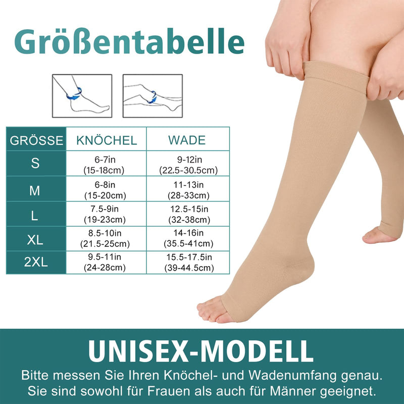 [Australia] - Evolyline 2 pairs of medical compression stockings for women and men 20-30 mmhg class 2, compression socks for thrombosis stockings for women in flight, support stockings for varicose veins, ankles, beige L 