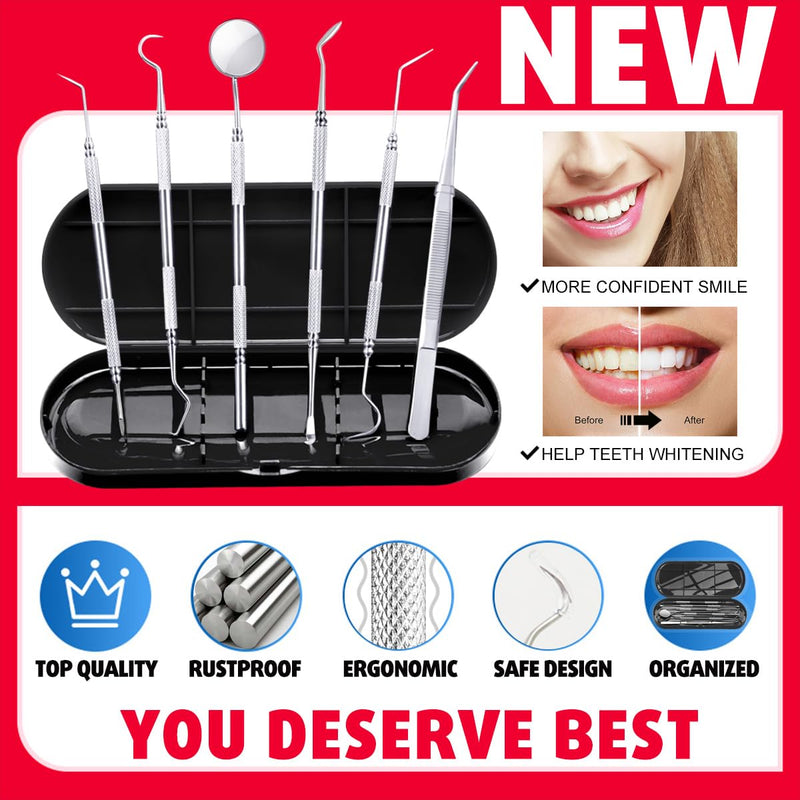 [Australia] - Antonki Dental Cleaning Tools, Dental Hygiene Kit, Teeth Cleaning Tools, Metal Dental Picks, Plaque Remover for Teeth, Stainless Steel Professional Tooth Tartar Scraper for Home Use - with Case Pro Dental Tools w/ Carrying Box - Classic Black 