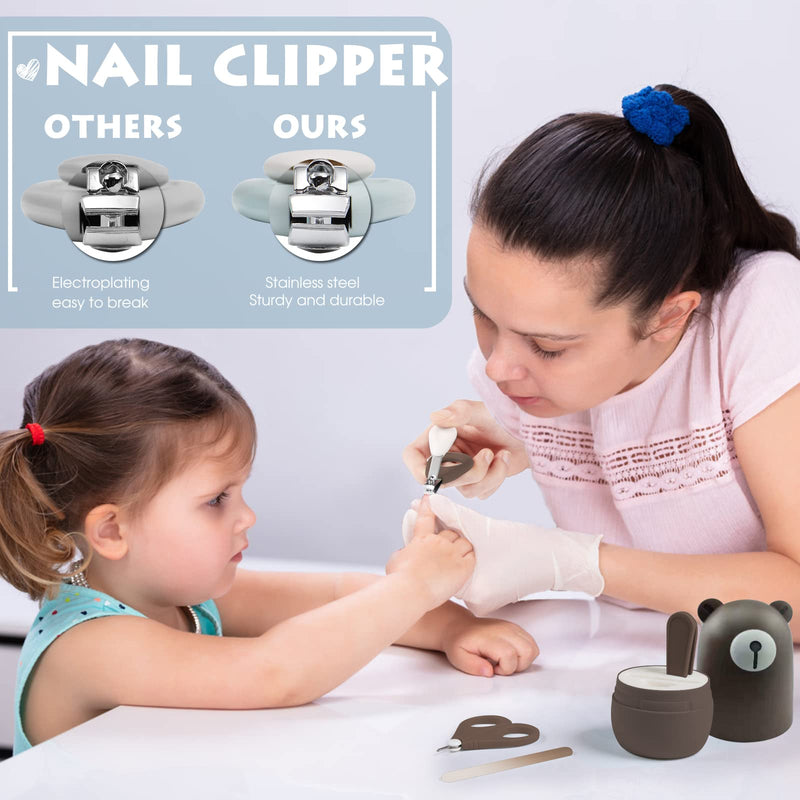 [Australia] - PAPABEAR Baby Nail Clippers Set with Cute Case, Infant Fingernail and Toenail File Kit for Newborn Manicure and Pedicure, New Mom Grooming Gift Bronze 