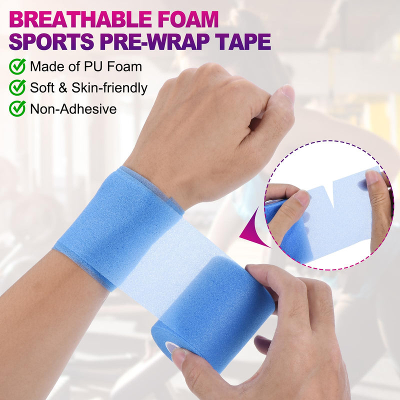 PATIKIL 12 Pack Foam Sports Pre-Wrap Athletic Tape Sports Elastic Wrap 10 Yard Breathable Bandage Rolls Tennis Racquet Grip Tape Cushion Wrap for Hair Ankles Wrist, 12 Colors
