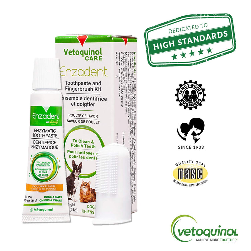 [Australia] - Vetoquinol Enzadent Enzymatic Toothpaste Kit + Fingerbrush for Cats & Dogs – .75oz, Poultry Flavor – Oral Dental Care Kit: Removes Plaque, Polishes Teeth & Freshens Breath 