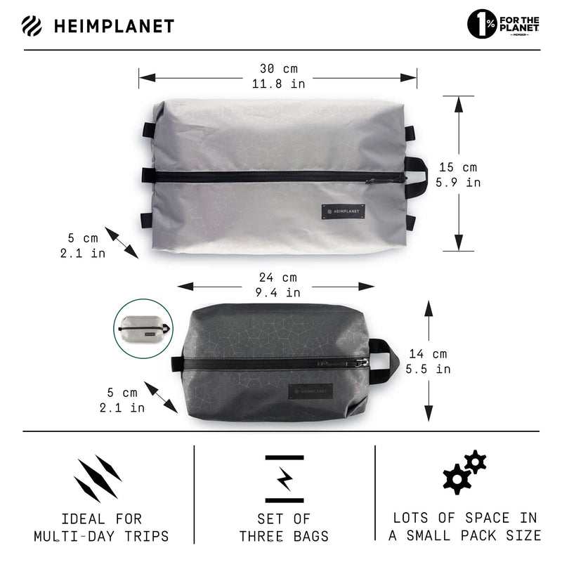 HEIMPLANET Original | HPT Carry Essentials - PACKING CUBES | Set of 3 Packing Organizers | 1x 4L Volume and 2x 2L Volume | Supports 1% for The Planet