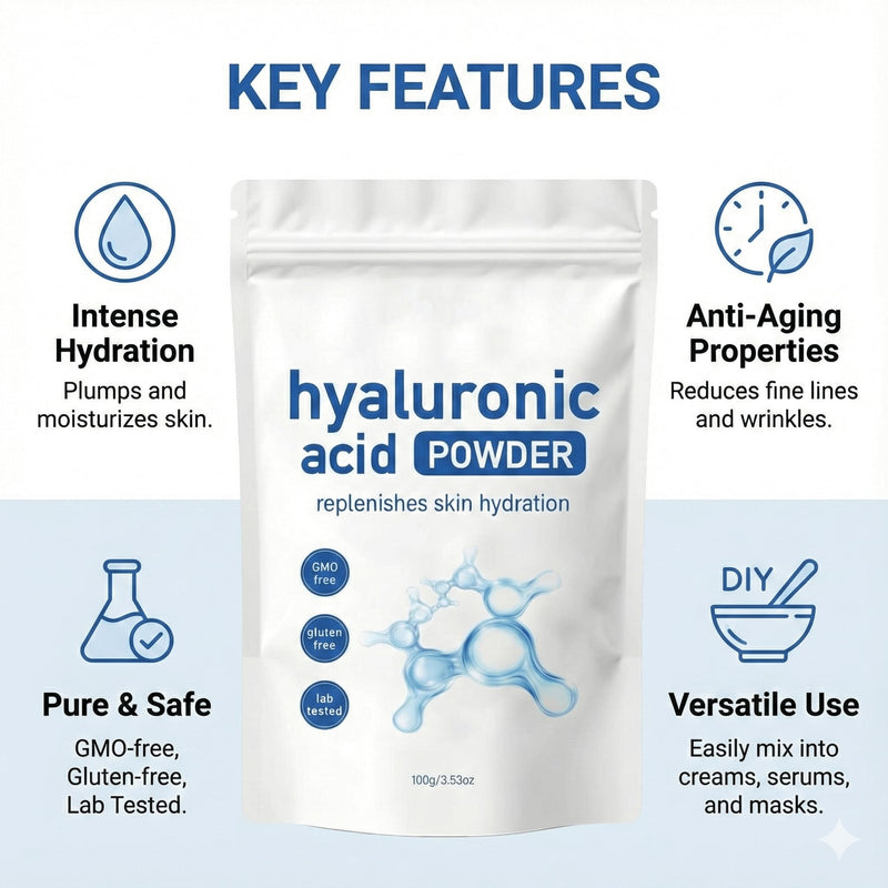 DEJIN Hydrating Hyaluronic Acid Powder for Daily Skincare, 100g - Low Molecular Weight, Water Soluble for Skin Moisture & DIY Facial Serum