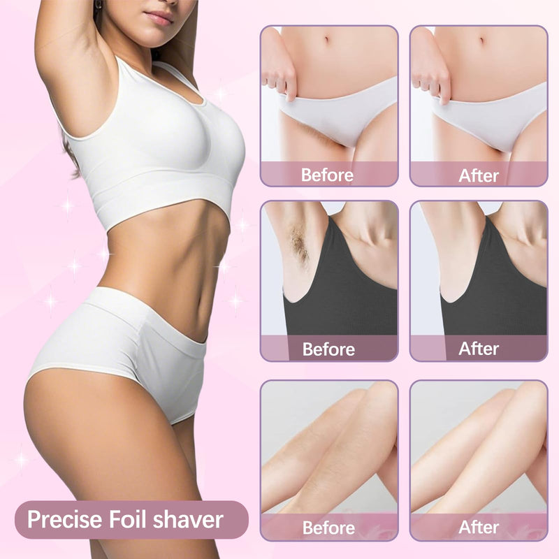 [Australia] - Bikini Trimmer for Women, 2 in 1 Electric Razors for Women, Pubic Body Hair Trimmer with Dual Ceramic Blades, Painless Hair Removal for Face, Body & Intimate Areas, IPX8 Waterproof 