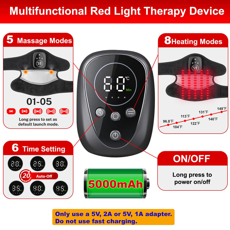 Red Light Therapy Device for Knee,Rechargeable Cordless 660nm&850nm Infrared Light Therapy Knee Massager with Vibration for Women Men, Heating Knee Brace for Joint Elbow Shoulder Muscle Pain Relief
