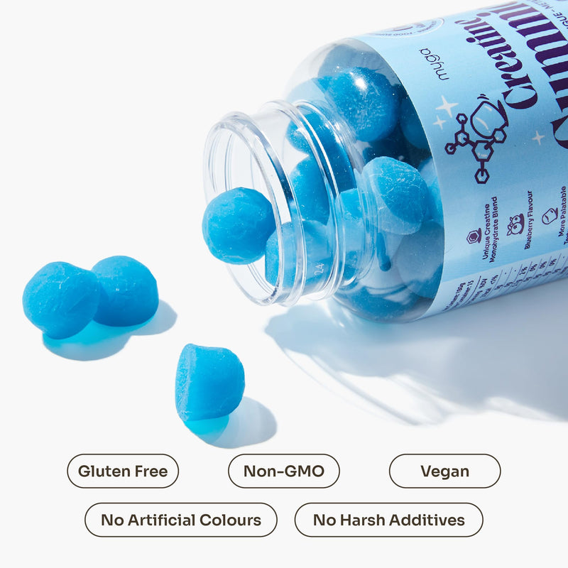 Myga Creatine Gummies – 5000mg Creatine Monohydrate Supplement with Betaine & Vitamin B12 – Vegan, Gluten-Free, Natural – Blueberry, 60 Gummies