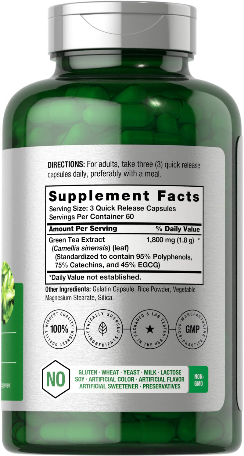 Horbäach EGCG Green Tea Extract Pills | 180 Capsules | Max Potency | Non-GMO & Gluten Free Supplement