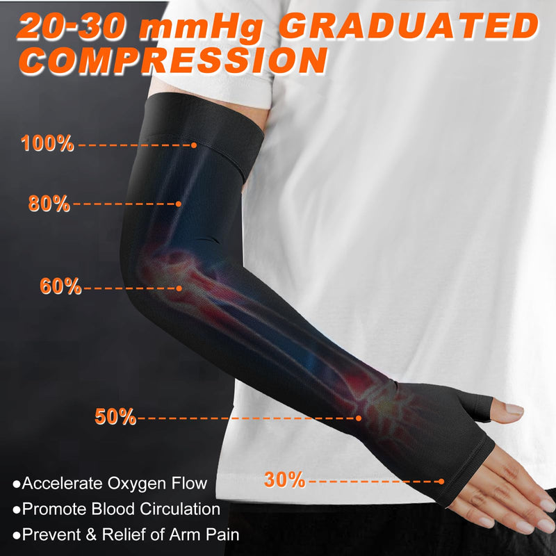 [Australia] - Hiball Lymphedema Medical Compression Arm Sleeve with Gauntlet, 20-30 mmHg Graduated Compression Full Arm Support for Women Men, Long Pressure Arm Hand Brace for Arthritis, Bursitis, Edema, Nerve Pain Black (Single) Large 