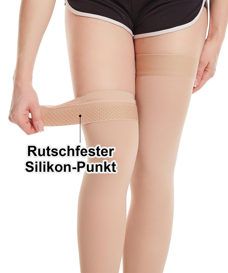 [Australia] - 20-30 mmHg Medical Compression Stockings Women & Men Class 2, Open Toe Long Support Stockings Thrombosis Stockings with Silicone Band for Varicose Veins Edema Flight L Beige 