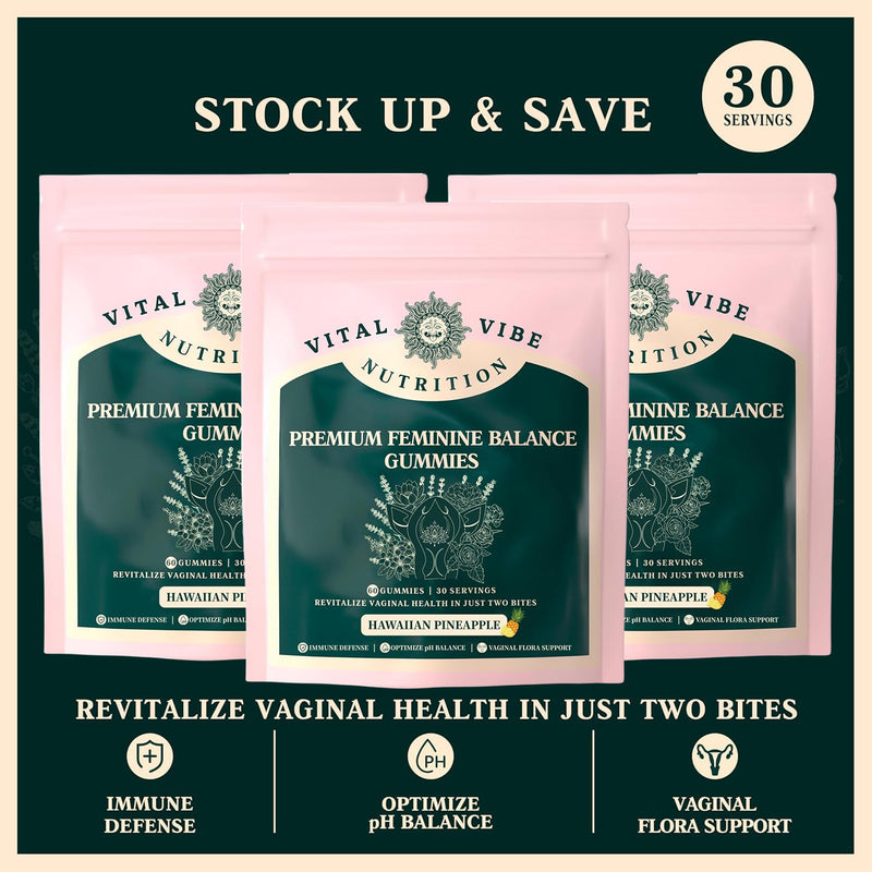 Vital Vibe Premium Feminine Balance Gummies - for Women’s Health & Wellness - Immune Support - Vegan, Gluten-Free - Hawaiian Pineapple - 60 Gummies 60 count (Pack of 1)