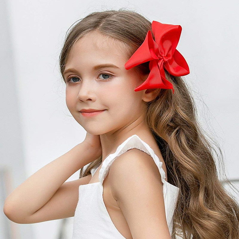 [Australia] - DEEKA 2 PCS 6" Big Hand-made Grosgrain Ribbon Solid Color Hair Bows Alligator Clips Hair Accessories for Little Teen Toddler Girls Kids Set of 2 -Red 1 Count (Pack of 2) Red 