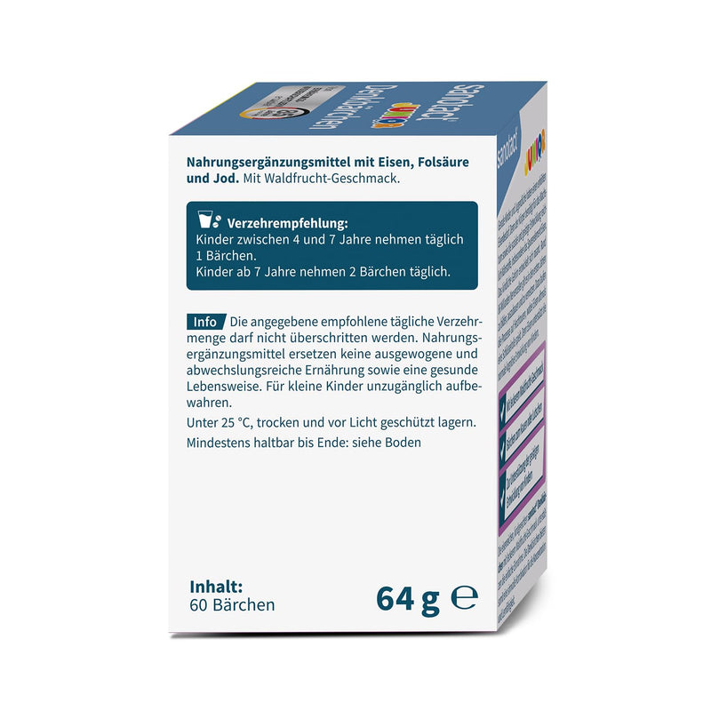 [Australia] - sanotact Denkbärchen Junior (60 lozenges) • With iron, folic acid & iodine • Iron tablets for cognitive development in children • Vitamins for children • Forest fruit flavor 60 pieces 