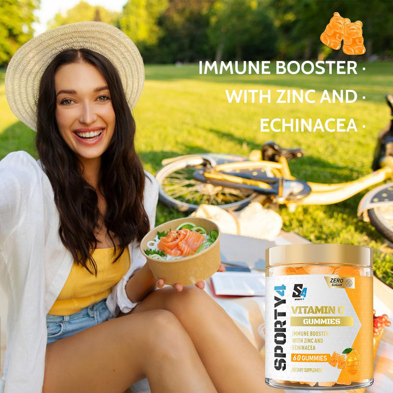 High Strength Vitamin C no creatine (Ascorbic Acid) Gummies + Zinc – Zesty Orange Flavour – Chewable Vegan Gummy Supplement – Immune, Collagen, Energy & Antioxidant Support – 1 Month Supply