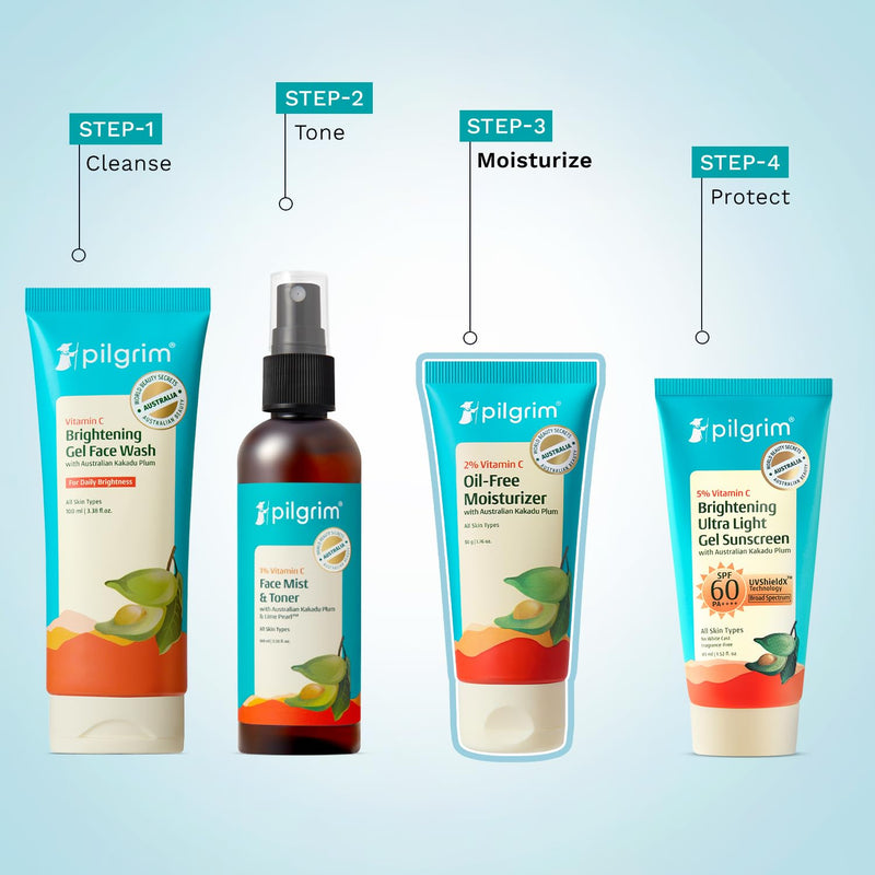 Pilgrim 2% Vitamin C Oil-Free Moisturizer with Australian Kakadu Plum | Lightweight Hydrating Face Cream for Oily & Combination Skin | Non-Greasy Daily Use | 1.76 Oz (50g)