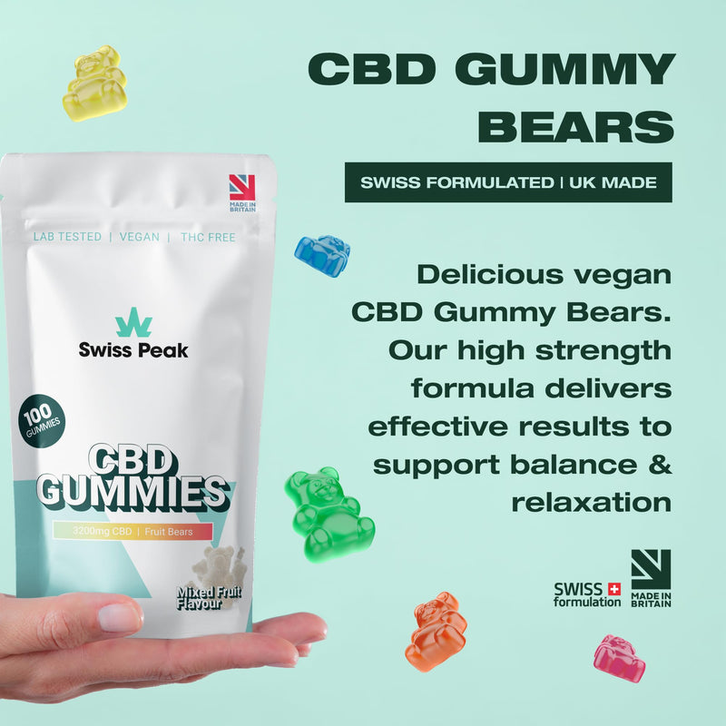 Swiss Peak CBD Gummy Bears (100 Gummies). 3200mg Total – High Strength CBD Edibles. Vegan, THC-Free, Great Taste. Best Value
