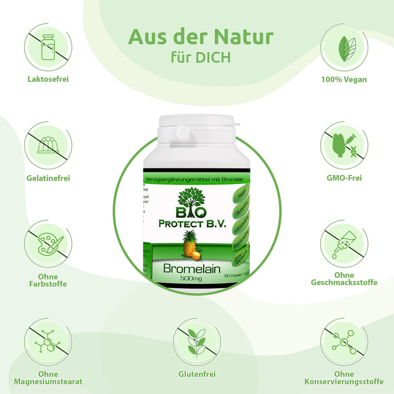 [Australia] - Bromelain 500 mg (2,000 F.I.P.) 120 capsules - Vegan without fillers and additives - 2000 GDU/g = 4000 F.I.P./g - Bio Protect - Pineapple Enzyme WITHOUT ADDITIVES! 