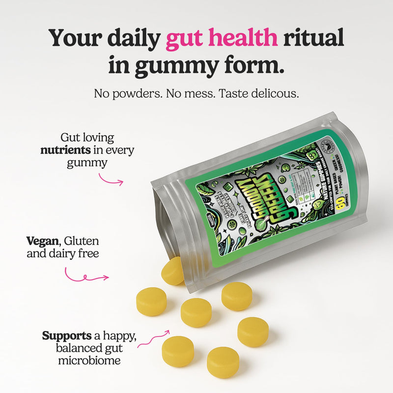 Grooovy Greeens Gummies, Super Greens with Probiotics, Fruit & Vegetable Extracts for Gut Health, Digestion & Energy, Vegan & Gluten Free, Natural Orange & Lemon Flavour x 60 Gummies