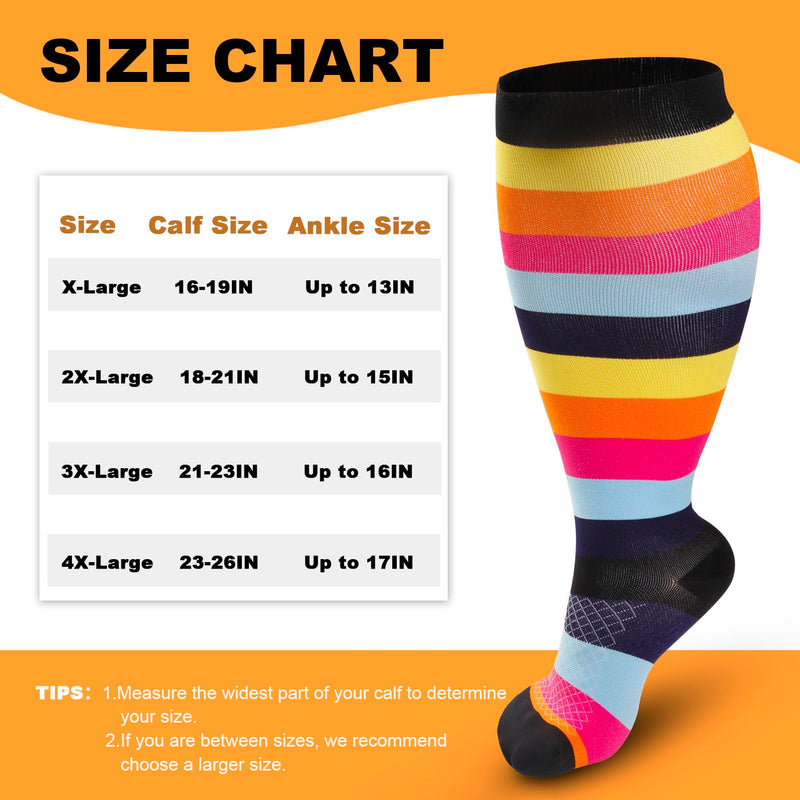 [Australia] - 4 Pairs Plus Size Compression Socks for Women & Men, Extra Wide Calf 20-30 mmhg Knee High Compression Stockings for Circulation Swelling Support A2 Assort 4 Pairs 2X-Large 