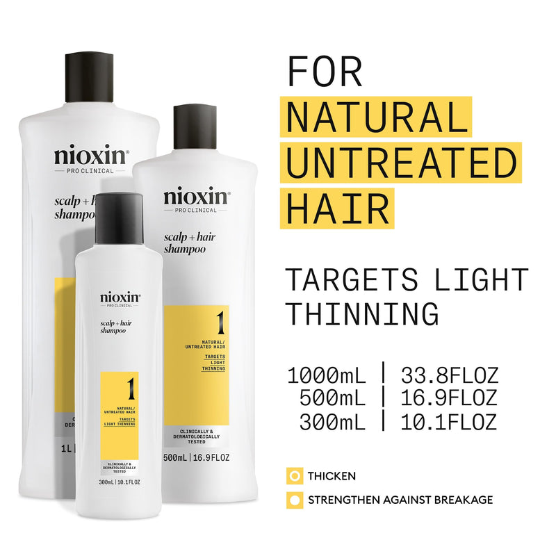 Nioxin System 1 Scalp + Hair Thickening Shampoo | For Natural Hair with Light Thinning | Strengthen Against Breakage with Niacinamide & Biotin 33.8 Fl Oz (Pack of 1)