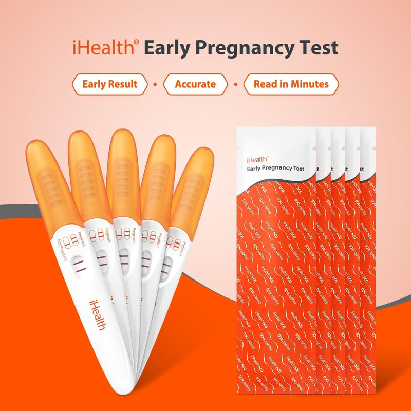 iHealth Early Detection Pregnancy Tests, Home Pregnancy hCG Test, 5 Count | hCG Test with 3-5-min results, Long Grip Handle for Easy Sampling, Easy to Use Fast & Accurate, 5 individually sealed strips