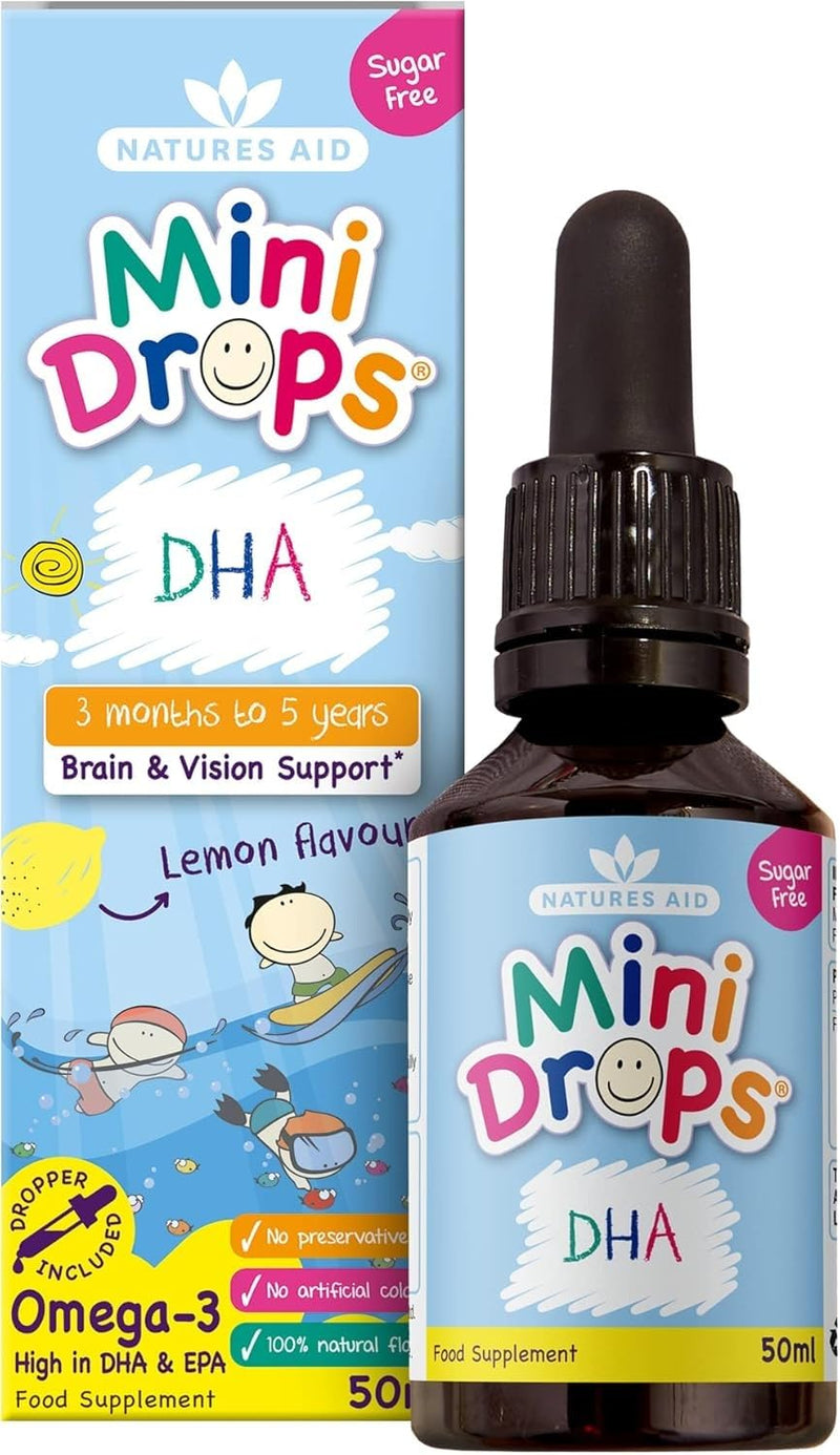 natures aid DHA Omega-3 Mini Drops for Infants and Children, Sugar Free, 50 ml (Pack of 6)