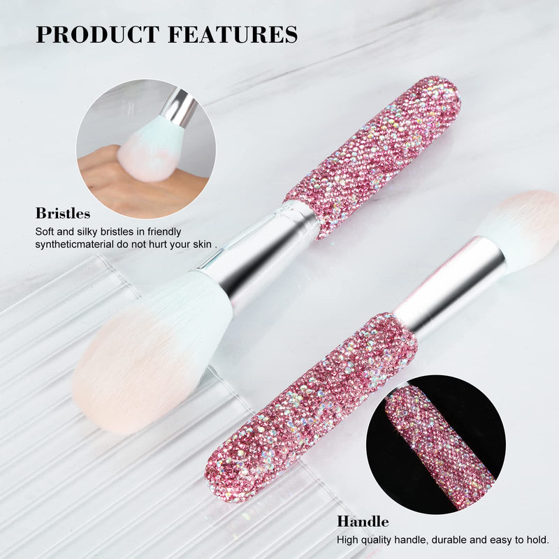 KEYPOWER Large Capacity Glitter Sequin Cosmetic Bag Silver & 12PCS Makeup Brushes Bling Crystal Pink