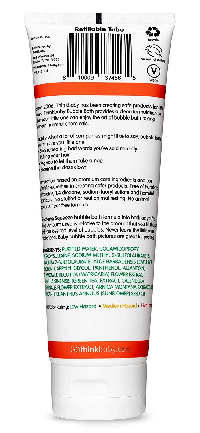 [Australia] - Thinkbaby EWG Verified Bubble Bath For Baby, Kid & Adult, Free of Parabens, Phthalates, 1,4 Dioxane & Toxic chemicals, Ingredient Safety Transparency, 8 Oz 