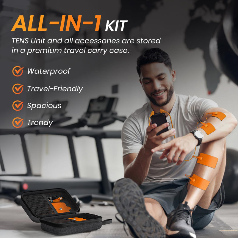 [Australia] - 3-in-1 TENS Unit with 32 Modes, Dual Channel EMS Muscle Stimulator with 40 Intensities for Gradual Pain Relief Therapy, Rechargeable Electronic Pulse Massager with 12 Electrode Pads, EVA Case 