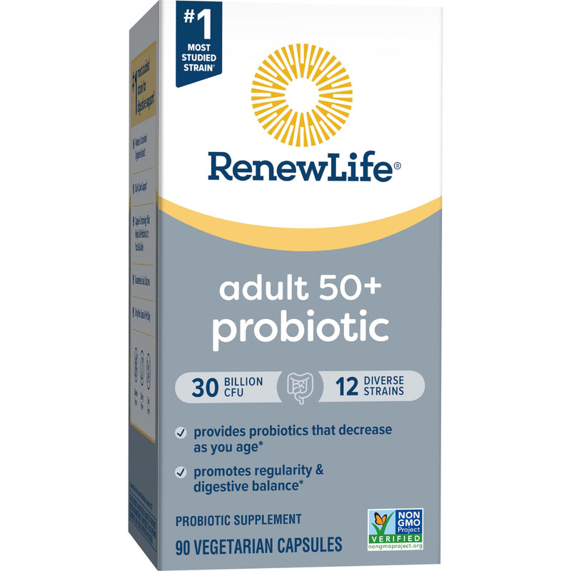 [Australia] - Renew Life Probiotic Adult 50 Plus Probiotic Capsules, Daily Supplement Supports Urinary, Digestive and Immune Health, L. Rhamnosus GG, Dairy, Soy and gluten-free, 30 Billion CFU, 90 Count 90 Count (Pack of 1) 