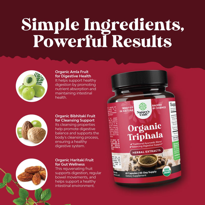 [Australia] - Digestive Triphala Capsules Organic Complex - Organic Triphala Colon Cleanser & Detox Digestive Health Supplement - Ayurvedic Complex for Gas Bloating & Constipation Relief for Women & Men (1 Month) 