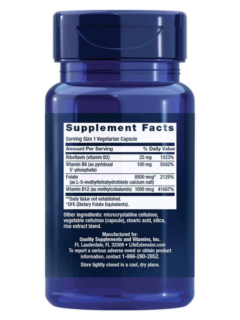 Life Extension Homocysteine Resist Vegetarian Capsules, 60 Count | Vitamin B2, B6, B12 & Folate as L-5-MTHF Support Heart & Brain Health, Once Daily, Gluten Free, Non-GMO & Vegetarian 60 Count (Pack of 1)
