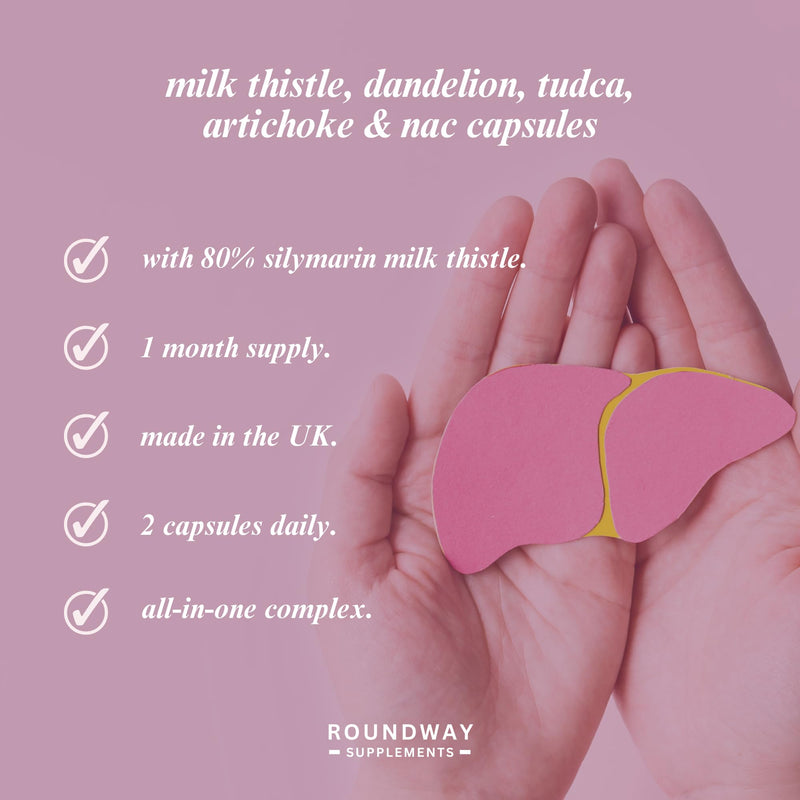Liver Detox and Repair Supplement with Milk Thistle High Strength with Dandelion Root, Tudca, Artichoke & NAC Supplement | 60 Capsules | Made in UK by Roundway Supplements