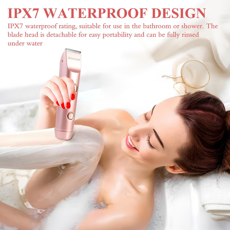Bikini Trimmer for Women, 2-in-1 Electric Razor & Shaver with IPX7 Waterproof, Low-Noise Painless Design, Wet & Dry Hair Remover for Face, Body & Intimate Areas, 60 Mins Cordless Runtime upgraded version
