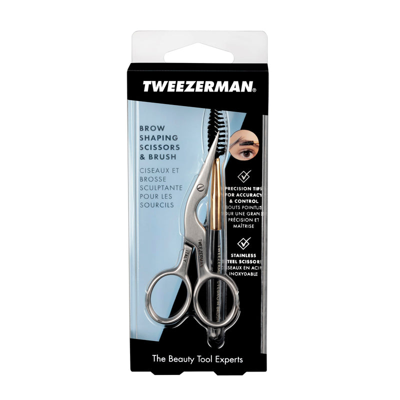 Tweezerman Brow Shaping Scissors and Brush - Stainless Steel Eyebrow Trimming Scissors for Women and Men