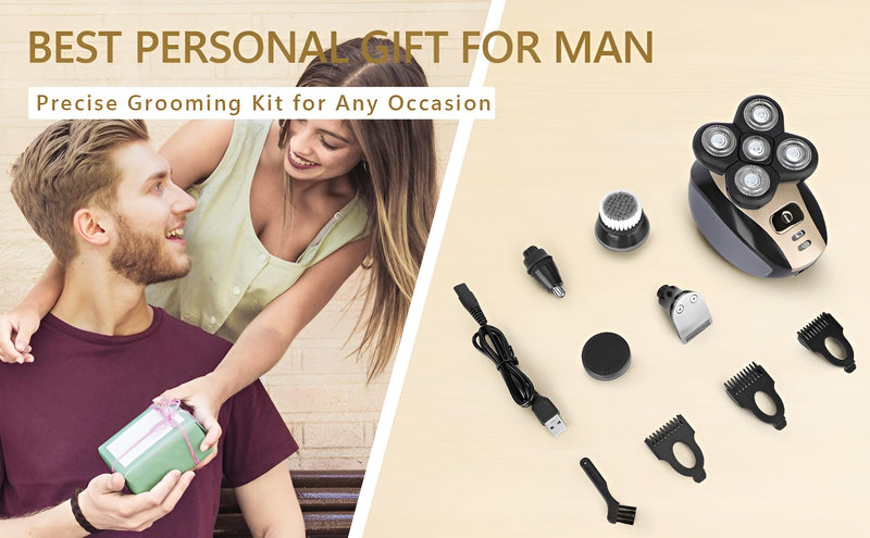 [Australia] - Five in one Razor USB Charging Cable, Instruction Manual, Cleaning Brush, Silicone Head, Barber Head, face wash Head, Nose Hair Device, Shaver 5 Knife Head, Limit Comb 