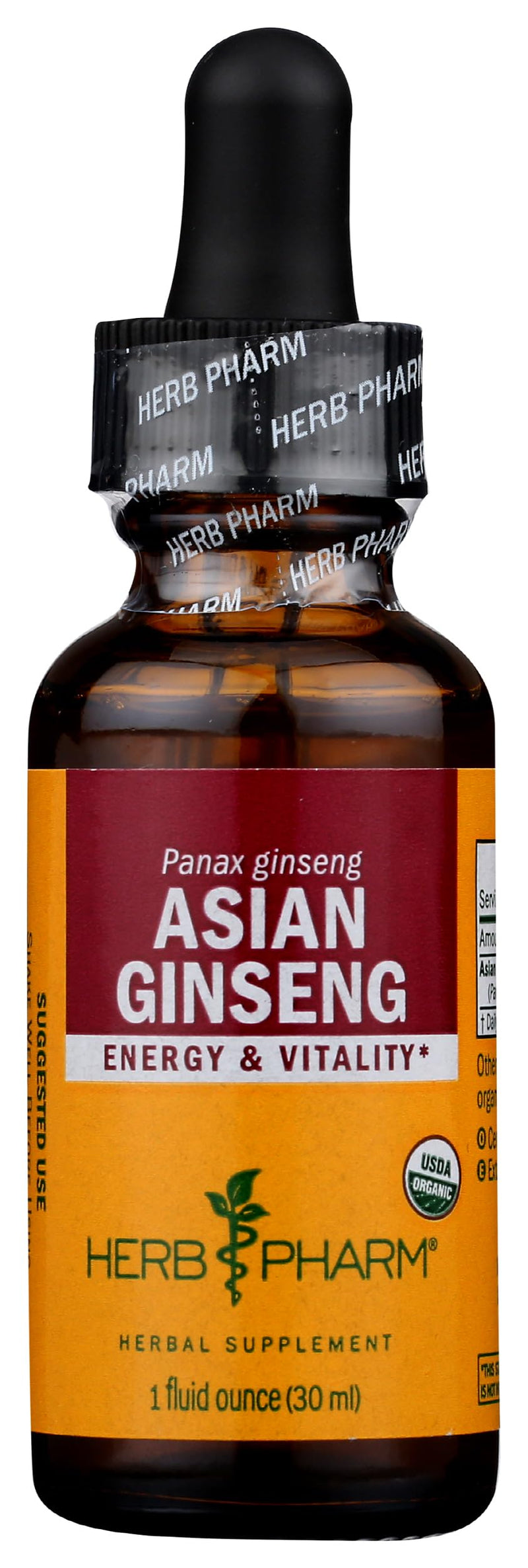 Herb Pharm Certified Organic Asian Ginseng Liquid Herbal Extract 30ml | Traditionally Used for Promoting Energy & Vitality, Supporting Focus & Cognitive Function | Adaptogenic Herbal Food Supplement